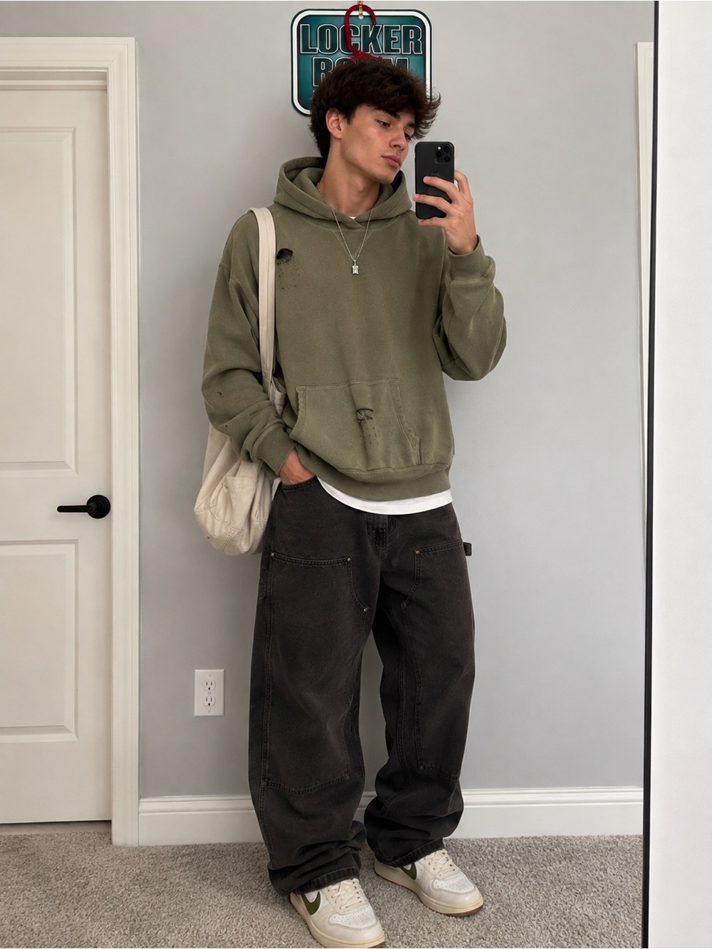 Hollister Olive Green Men's Pullover Hoodie